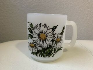 Vintage Glasbake Language Of Flowers Milk Glass Coffee Mug Usa Green Daisy Cup