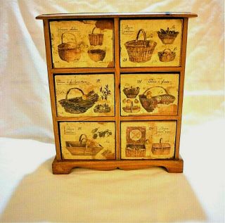 Vintage Wooden Apothecary Herb Spice Cabinet Box 6 Drawers Paper Labels
