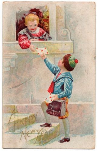 102620 Vintage Year Postcard Mailman Delivers A Letter 1910 Embossed