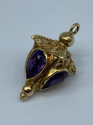 Antique Etruscan Revival Amethyst Watch Fob Pendant Charm 14k Yellow Gold