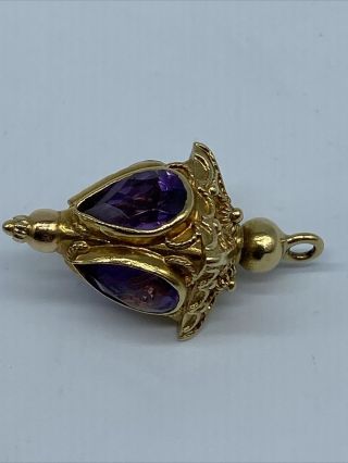 Antique Etruscan Revival Amethyst Watch Fob Pendant Charm 14k Yellow Gold 3