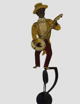 Vintage Black Man Playing Banjo Cast Iron Moving Authentic Models Balance Toys