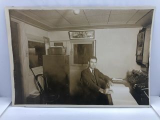 Vintage 1930’s Photo Photograph Office Worker Desk Typewriter Male Man