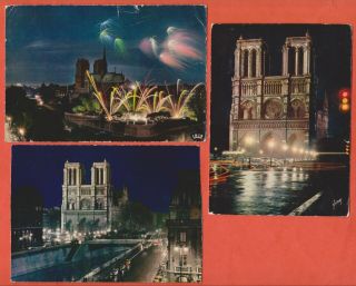 Set Of 3 Old Postcards Paris Notre Dame Cathedral France