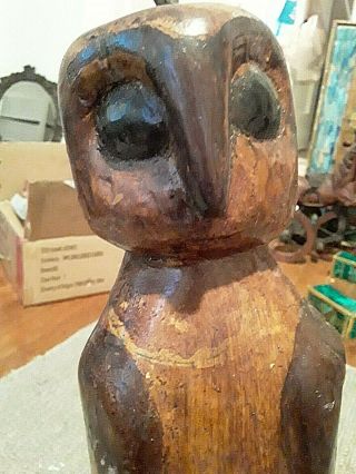 Hand Carved Wooden Owl Folk Art Bird Figure Sculpture Vintage Unusual Primitive