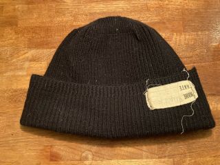 Vintage Wwii Usn Us Navy Wool Watch Cap Name Rate Tag Sailor Work Wear Hat Knit