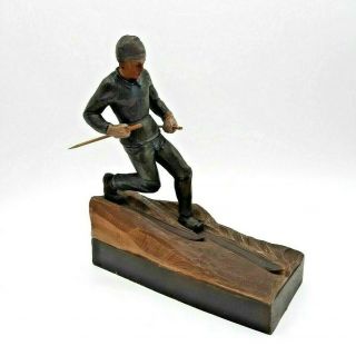 Vintage Italian Hand Carved Wooden Figurine Down Hill Skier