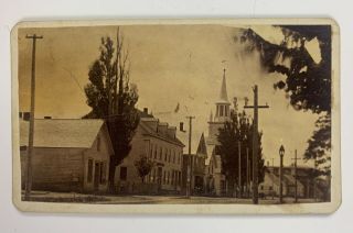 Rare Harrington Maine Cdv Main Street & Church Early Albumen Photo 1860/70s