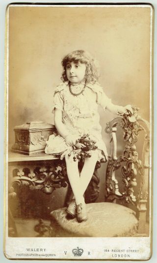 Giant Victorian Cabinet Photo Small Girl Wearing Beads London Photographer
