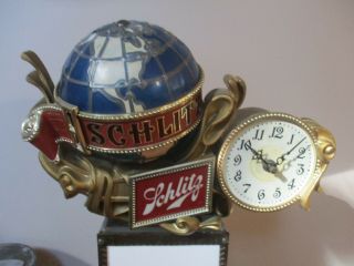 Vintage 1976 Schlitz Beer Bar Advertising Light Rotating Globe And Clock But.