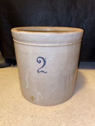 Vintage Unbranded Stoneware 2 Gallon Crock Blue 2 Ceramic Jug Pottery