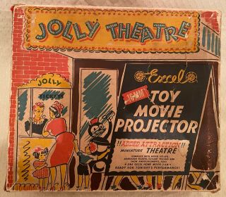 Vintage Excel 16mm Toy Movie Projector Jolly Theatre Cut - Out Figure Our Gang Box