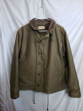 Vintage Usn Us Navy Military N - 1 Deck Jacket Fully Lined Sherpa Coat Mens