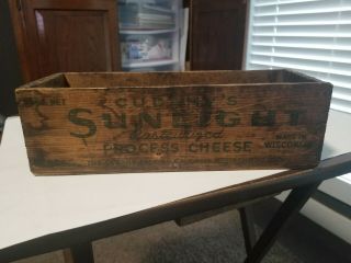 Vintage Sunlight Wooden Brick Pasteurized White American Cheese Box 3 Lb Cudahy