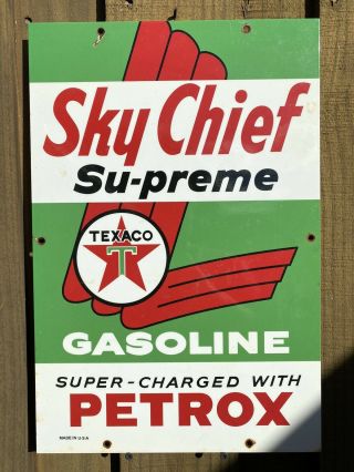 Vintage Texaco Sky Chief Porcelain Metal Sign Usa Oil Supreme Petrox Gas Station