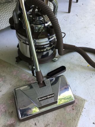 Rare Vintage Brown Filter Queen Canister Vacuum Cleaner With Hose / Attachments