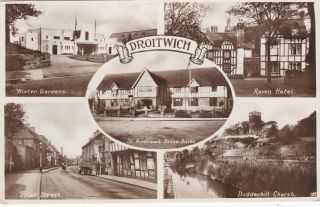 An Old B&w Multi - Picture Postcard Of Droitwich