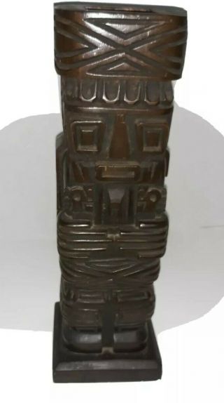 Vintage 13 Inches Carved Wood Totem Pole Style Figurine