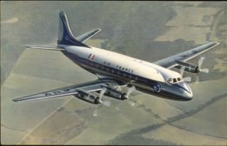 Air France Airplane In Flight Vickers Viscount Vintage Airline Issued Postcard