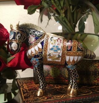 Rare Antique/vintage Chinese Cloisonne Enamel Horse Figurine Multicolored