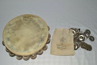 Vintage Rogers 10 " Wooden Tambourine,  Ludwig Jingles Bag - Percussion Tamborine