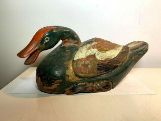 Vtg Antique Wood Carved Chinese Asian Duck Painted Decorative Old Decoy