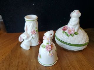 Vintage Avon Spring Easter Bunny W/flowers Vase,  Bell And Dish.