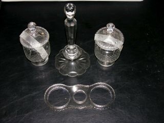 Vintage Crystal Condiment Set W/ Caddy Stand From Estate