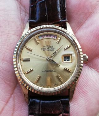 Rare Ricoh Medallion Gold Dial Automatic Winding Vintage Dhl Speed Post