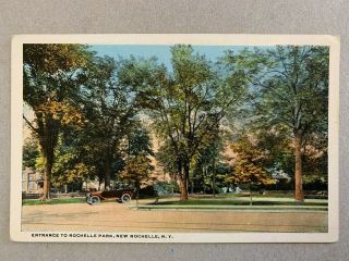 Postcard Rochelle Ny - C1920s Entrance To Park Old Car