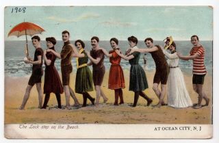 1908 The Lock Step On The Beach At Ocean City Jersey Vintage Postcard