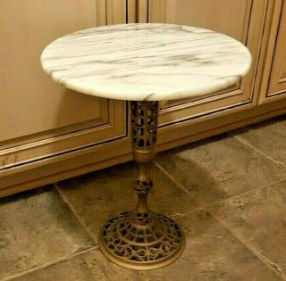 Vintage Mid Century Modern Marble Top Brass Side End Table Stand