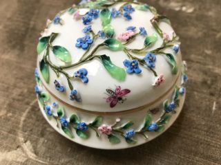 Rare Antique Chelsea Porcelain Box Anchor Mark Painted Insects Applied Flowers