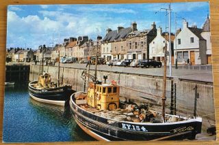 Old Postcard Anstruther Harbour,  Fife - Boats Cars Shop Dixon