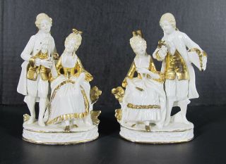 Pair Antique Rudolstadt Ernst Bohne Sohne Porcelain Dresden Figurine Group Yqz