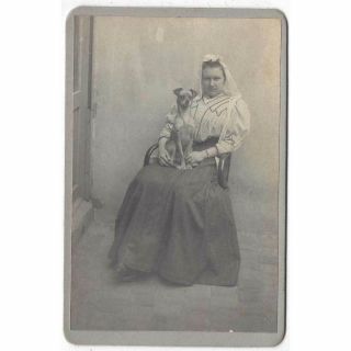 Cabinet Card Photograph Lady With Pet Dog On Lap