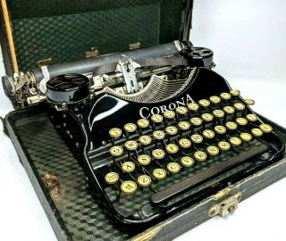 1927 Glossy Black Lc Smith Corona Model 4 Portable Typewriter,  Case Vtg Antique