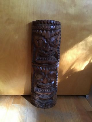 Rare Vintage 22.  5” Carved Wood Totem Pole Tiki Statue Hawaiian Hawaii