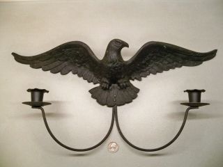 Vintage Cast Metal Eagle Candleholder Wings Spread Wall Hanging Painted Black