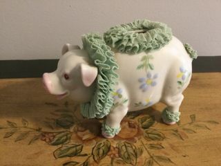 Muller - Volkstedt M V Irish Dresden Pig With Porcelain Lace Figurine Ireland
