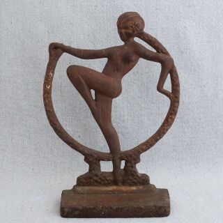 Antique Art Deco Cast Iron Dancing Nude Woman Doorstop Bookend Sculpture 8 ½”