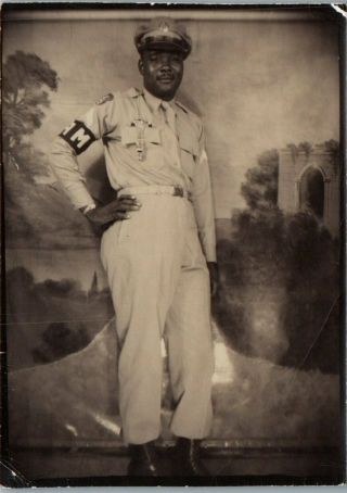 Vintage Photo Black African American Soldier Mp Military Police Studio Snapshot