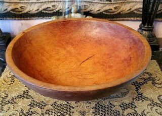 Vintage Munising Primitive Solid Wooden Dough Bowl Large Round Oblong 13 "