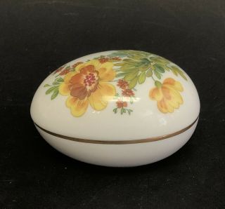Vintage Limoges France Porcelain Floral Egg Shaped Trinket Box