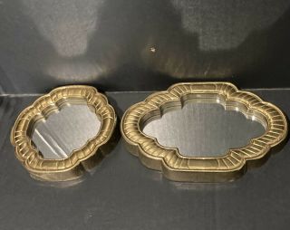 Small Miniature Wall Mirror Set of 2 Art Deco Style Scalloped Gold Color 5 