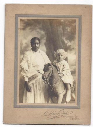 Child On Rocking Horse With Indian Nurse Photograph C1910 By Hinkins Of Retford