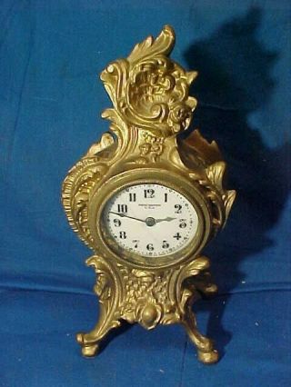 Early 20thc Art Nouveau Style Haven Small Metal Clock Ornate Design Runs