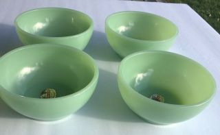 Vintage 4 Rare Fire - King Jade - Ite Green Bowls Old Stock 3 With Orig Sticker