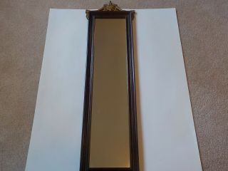 Antique Wood Framed Accent Mirror With Top Metal Classical Decor