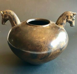 Antique Japanese Double Headed Horse Bronze Vase